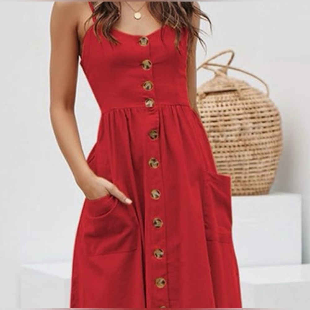 NWT tank strap Red Button-Down A-line dress size small